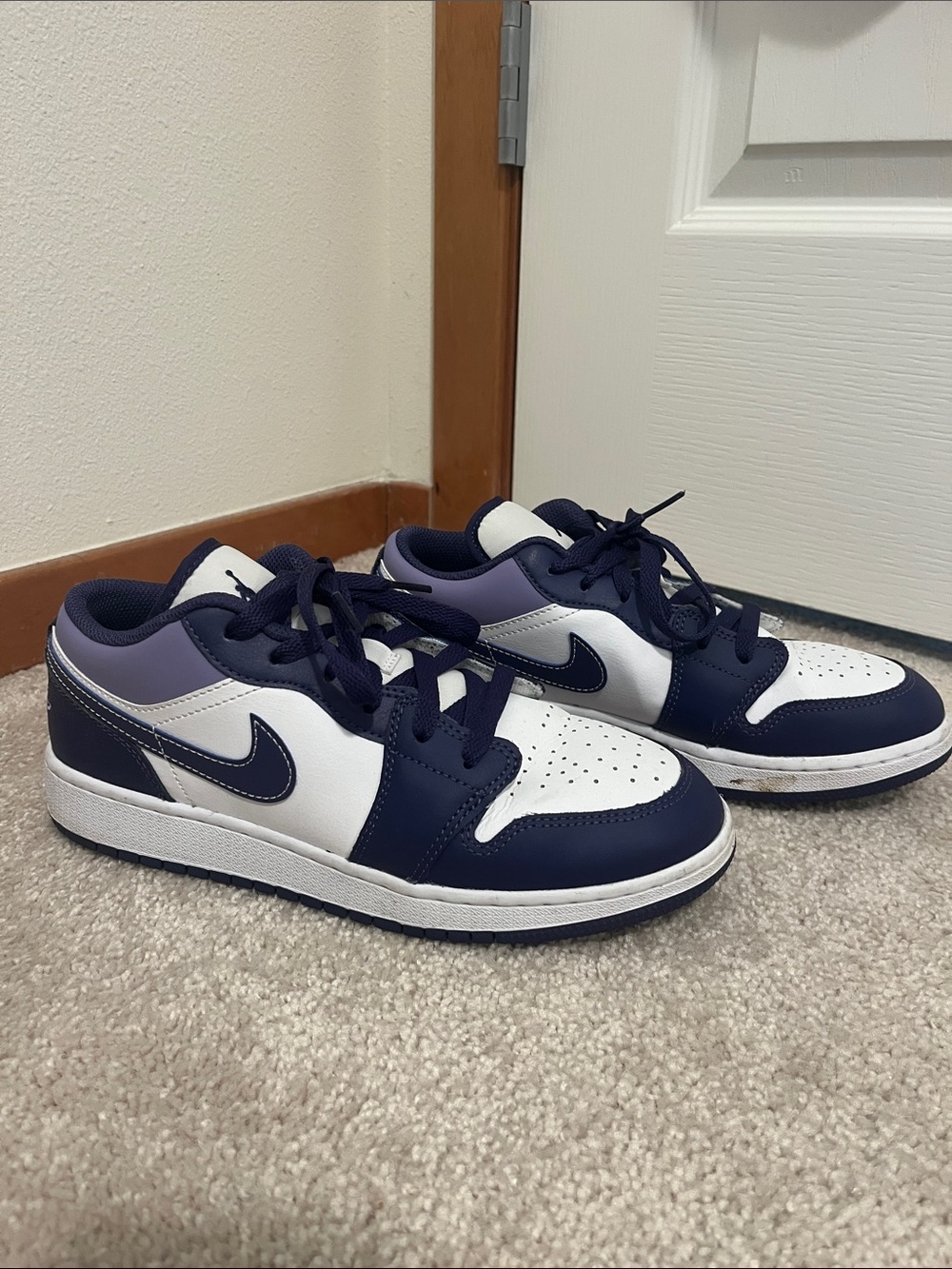 Air Jordan Low-Top Sneakers - Navy, White & Purple Accents